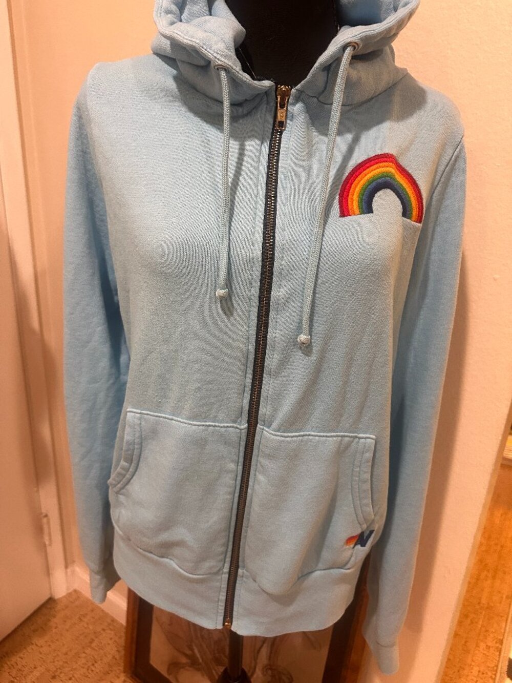 Aviator Nation Rainbow Zip Hoodie Light Blue Size M